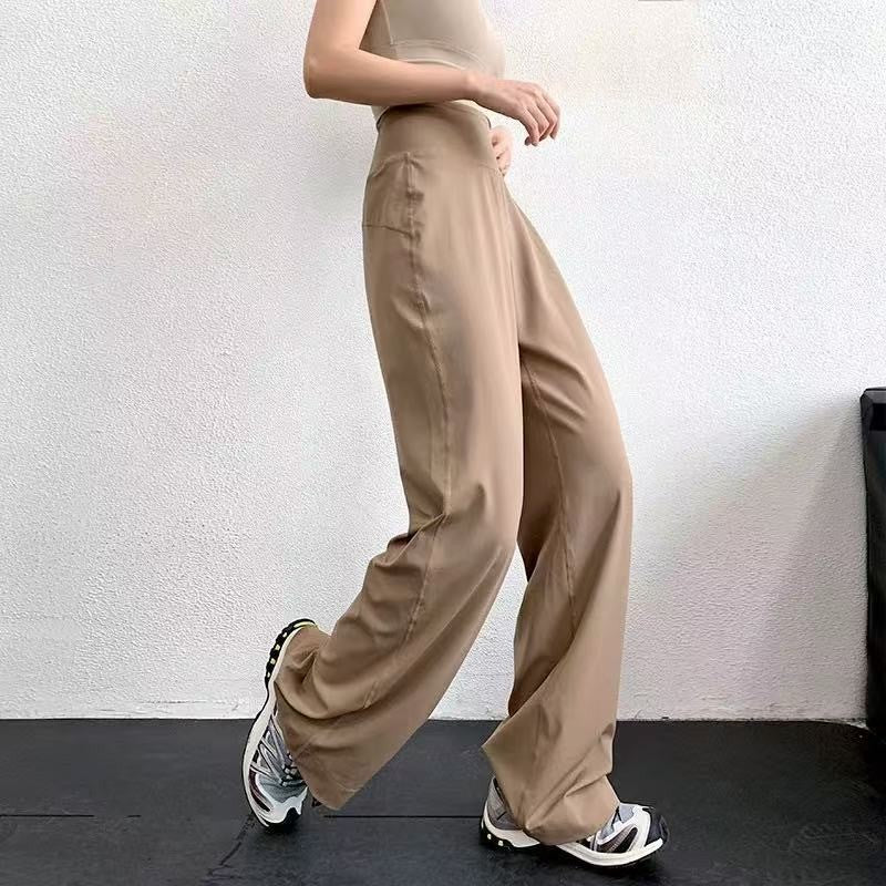 Quick-Dry High Waist Straight Wide Leg Yoga Pants - Camel