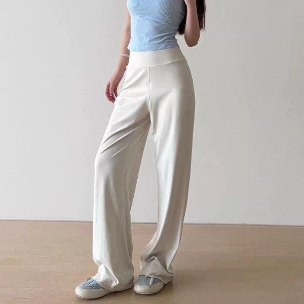 Quick-Dry High Waist Straight Wide Leg Yoga Pants - Ivory Tall