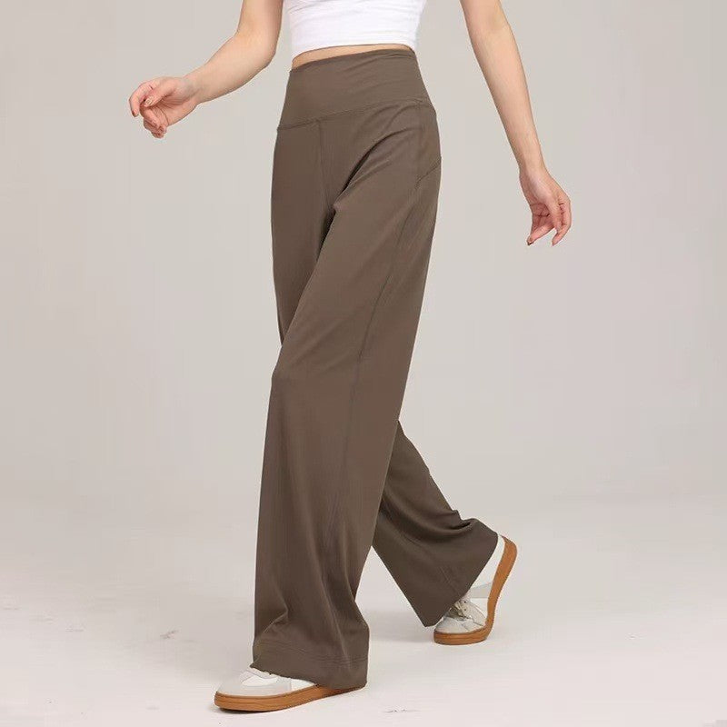 Quick-Dry High Waist Straight Wide Leg Yoga Pants - Mocha