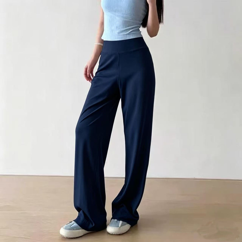 Quick-Dry High Waist Straight Wide Leg Yoga Pants - Navy