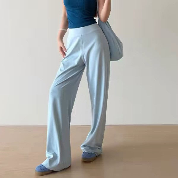 Quick-Dry High Waist Straight Wide Leg Yoga Pants - Sky Blue