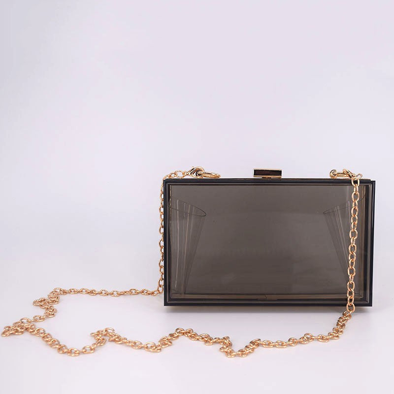 Acrylic Box Clutch with Chain Strap - Smoke