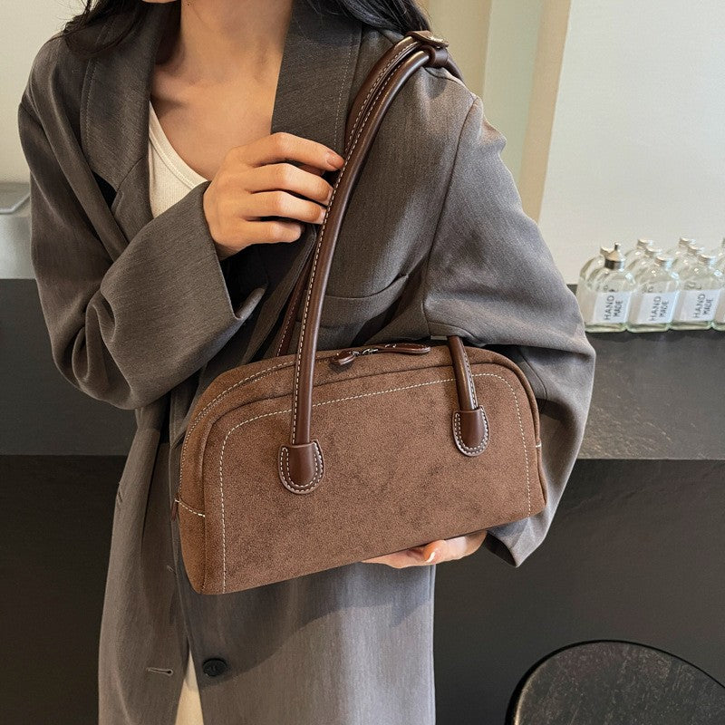 Faux Suede East West Bowling Shoulder Bag