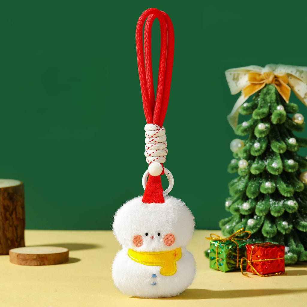 Soft Plush Holiday Keychain With Wrist Strap - Snowman