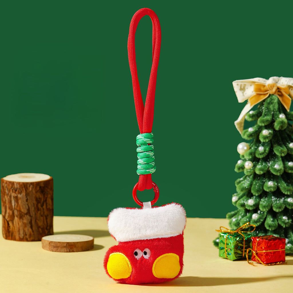 Soft Plush Holiday Keychain With Wrist Strap - Socks