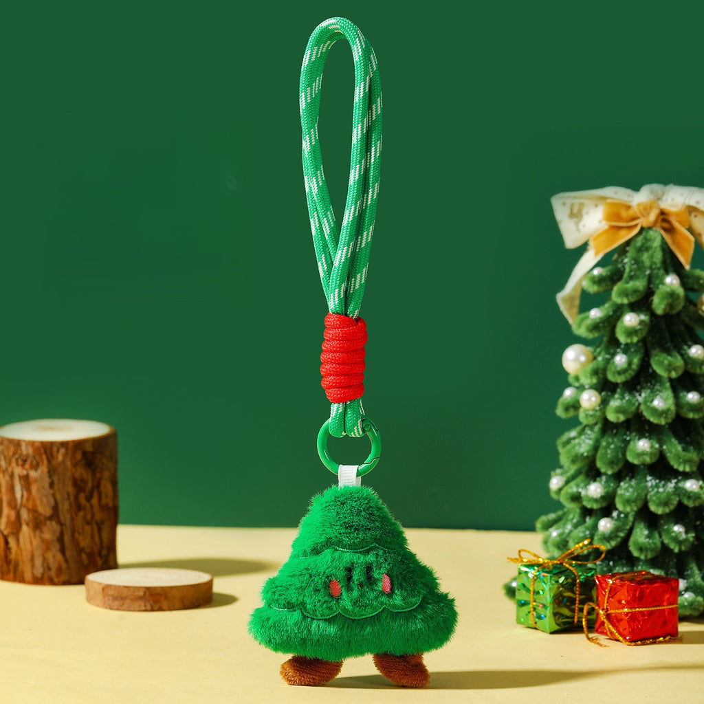 Soft Plush Holiday Keychain With Wrist Strap - Tree