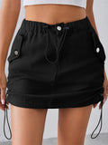 Side Drawstring Cargo Mini Skirt - Black