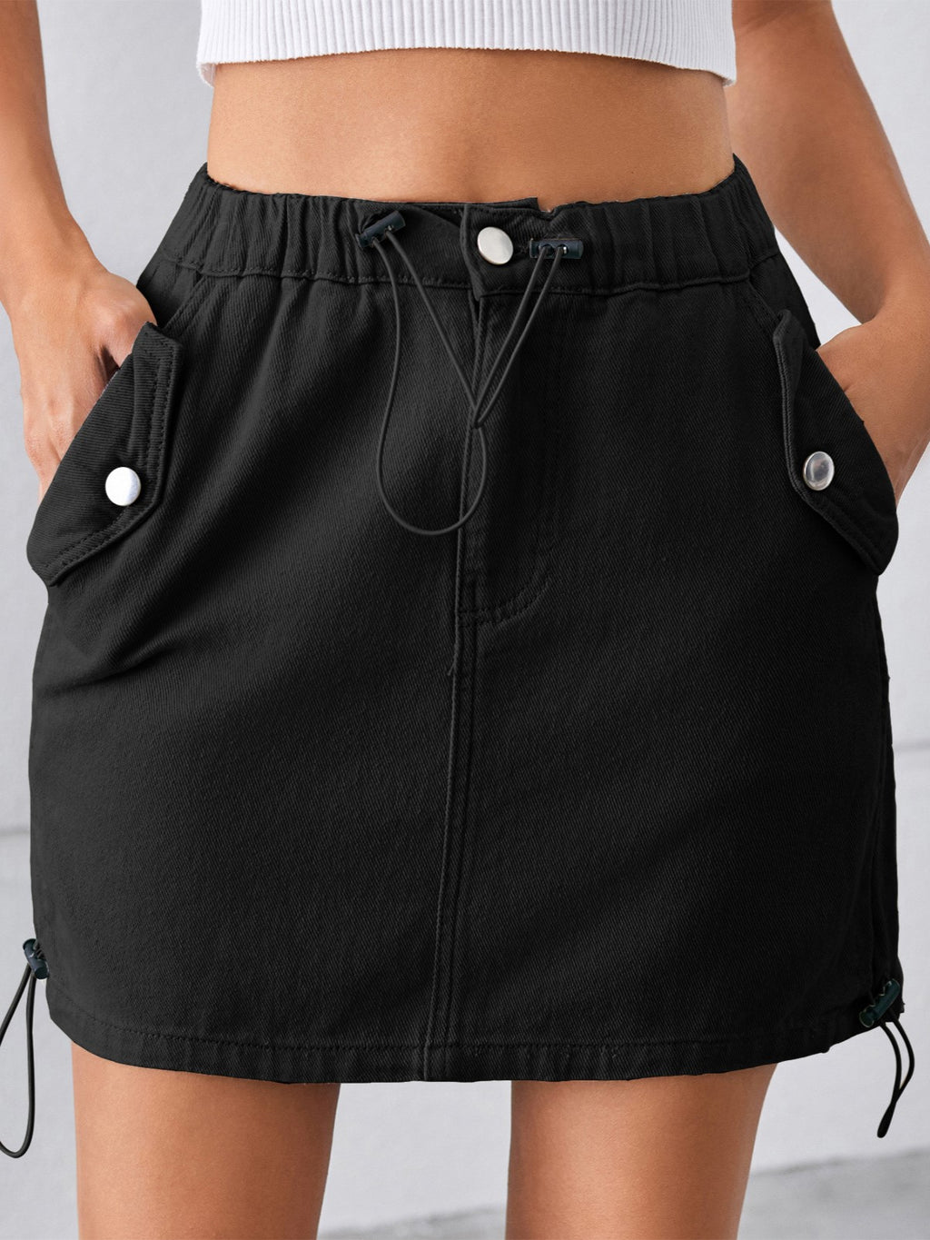 Side Drawstring Cargo Mini Skirt - Black - 1