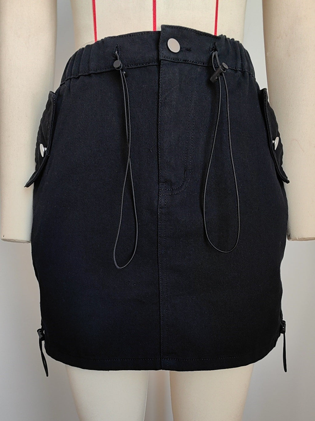 Side Drawstring Cargo Mini Skirt - Black - 5