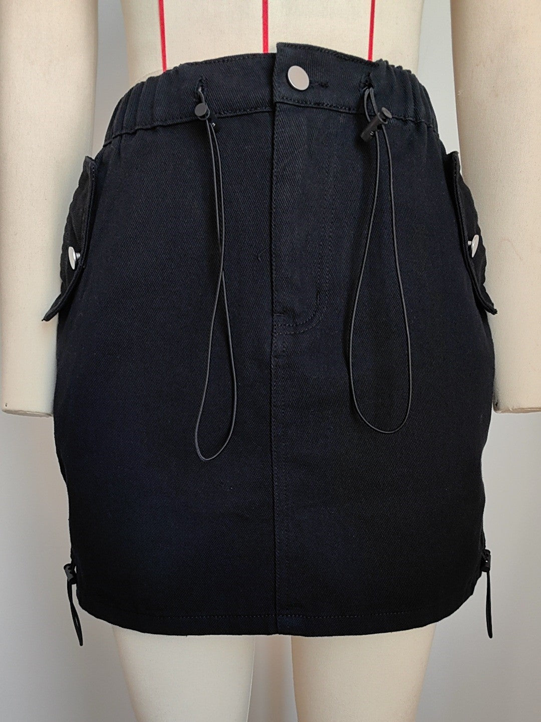 Side Drawstring Cargo Mini Skirt - Black - 5