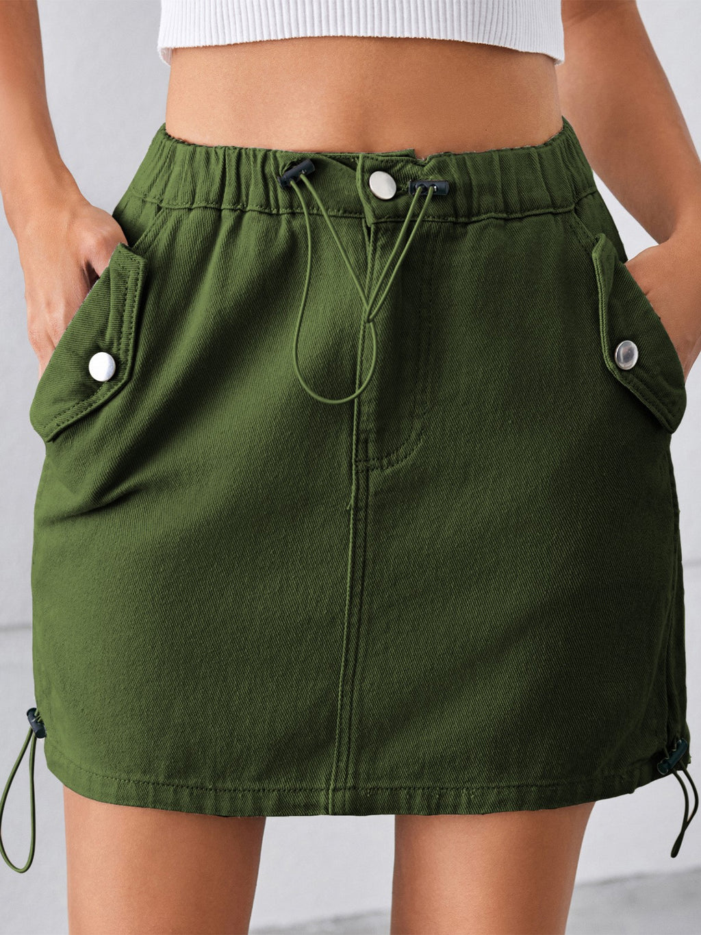 Side Drawstring Cargo Mini Skirt - Green - 1