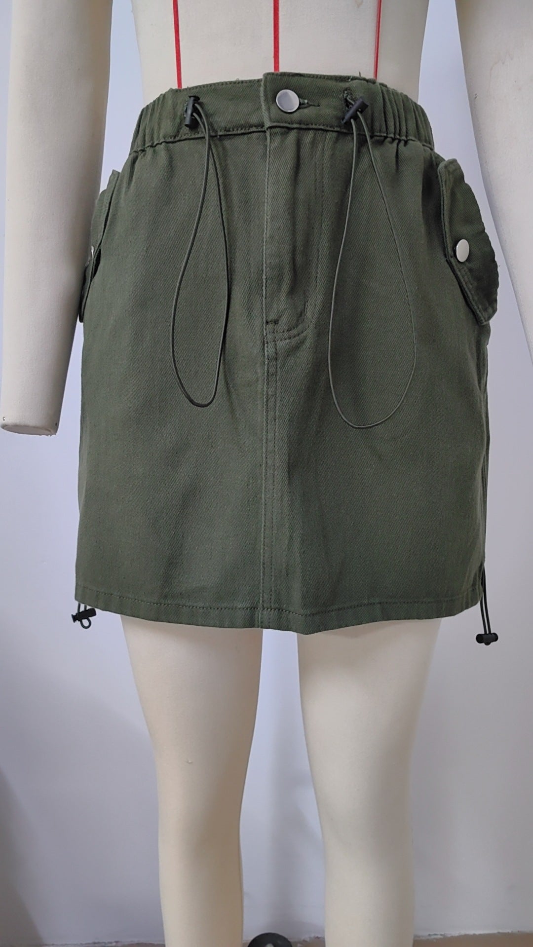Side Drawstring Cargo Mini Skirt - Green - 5