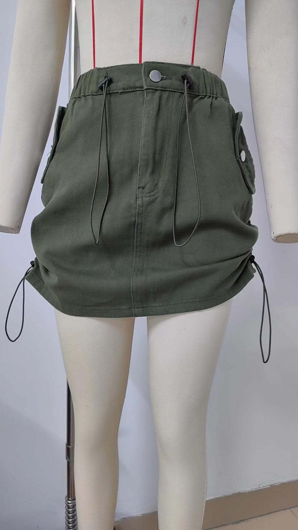 Side Drawstring Cargo Mini Skirt - Green - 8