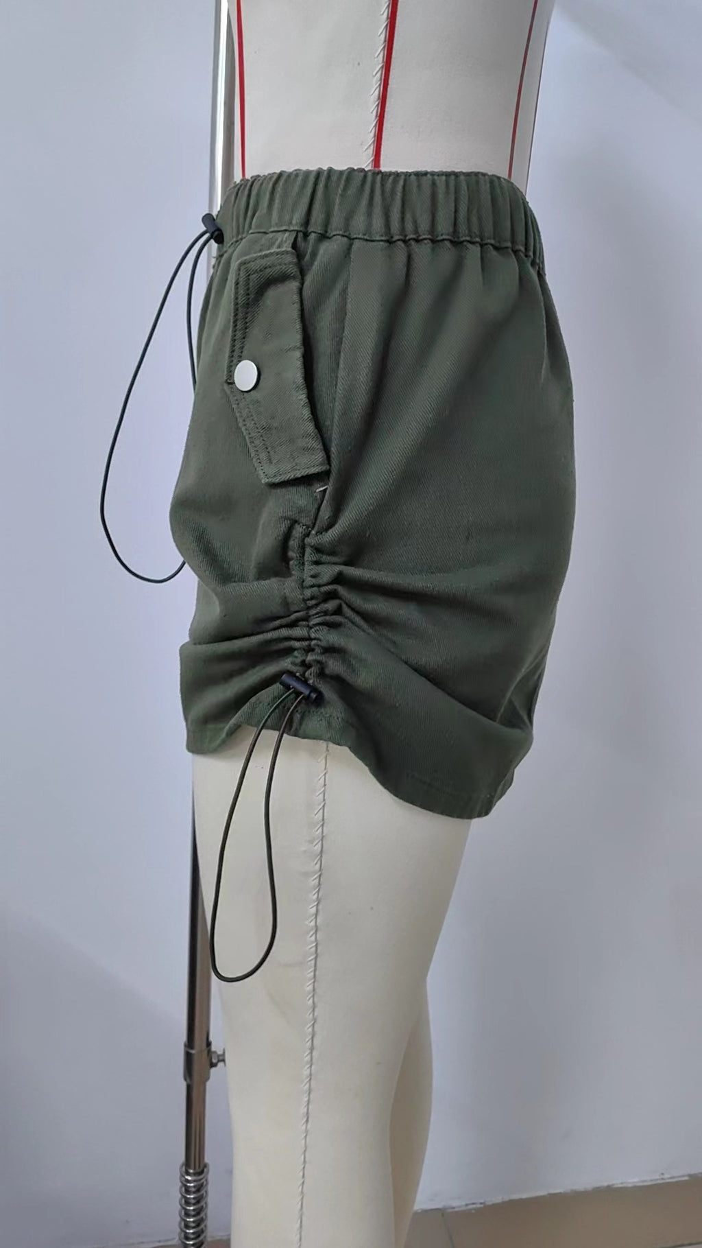 Side Drawstring Cargo Mini Skirt - Green - 9