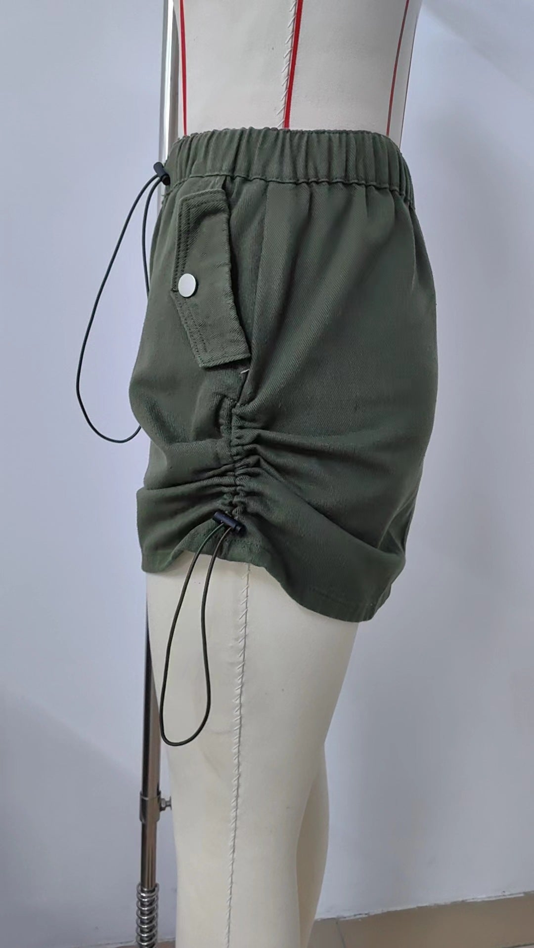 Side Drawstring Cargo Mini Skirt - Green - 9