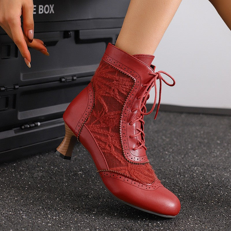 Victorian Lace Up Kitten Heel Ankle Boots