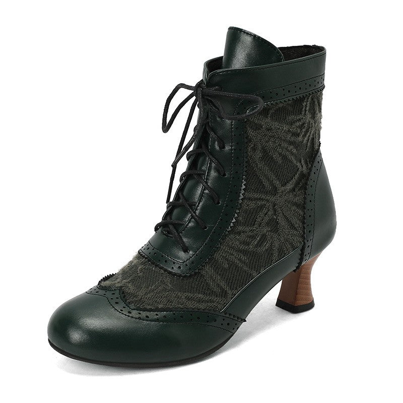 Victorian Lace Up Kitten Heel Ankle Boots