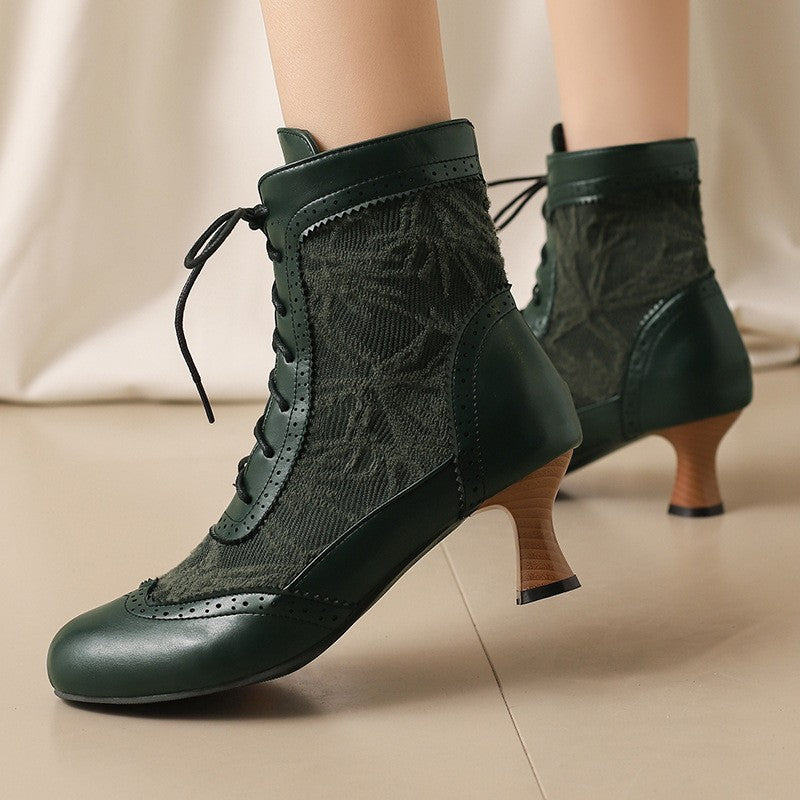 Victorian Lace Up Kitten Heel Ankle Boots