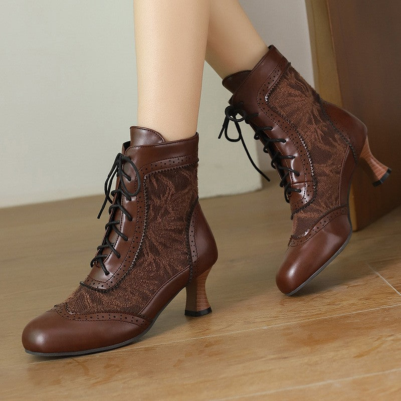 Victorian Lace Up Kitten Heel Ankle Boots