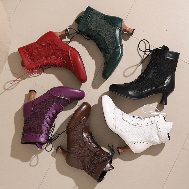 Victorian Lace Up Kitten Heel Ankle Boots