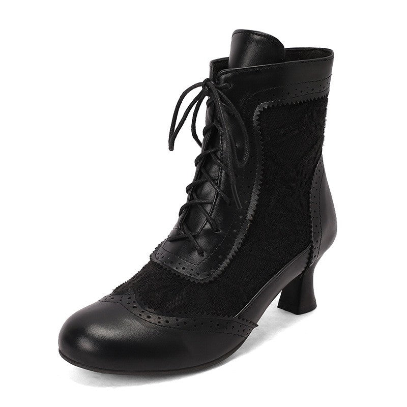 Victorian Lace Up Kitten Heel Ankle Boots