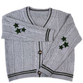 Cable Knit Varsity Stripe Star Cardigan - Grey