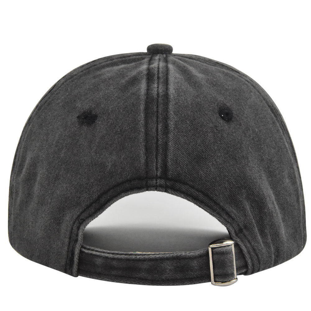 Washed Cotton Script Embroidery Baseball Cap - Black - 2