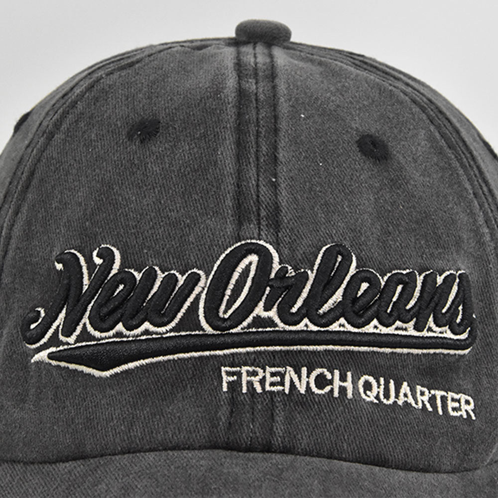 Washed Cotton Script Embroidery Baseball Cap - Black - 3