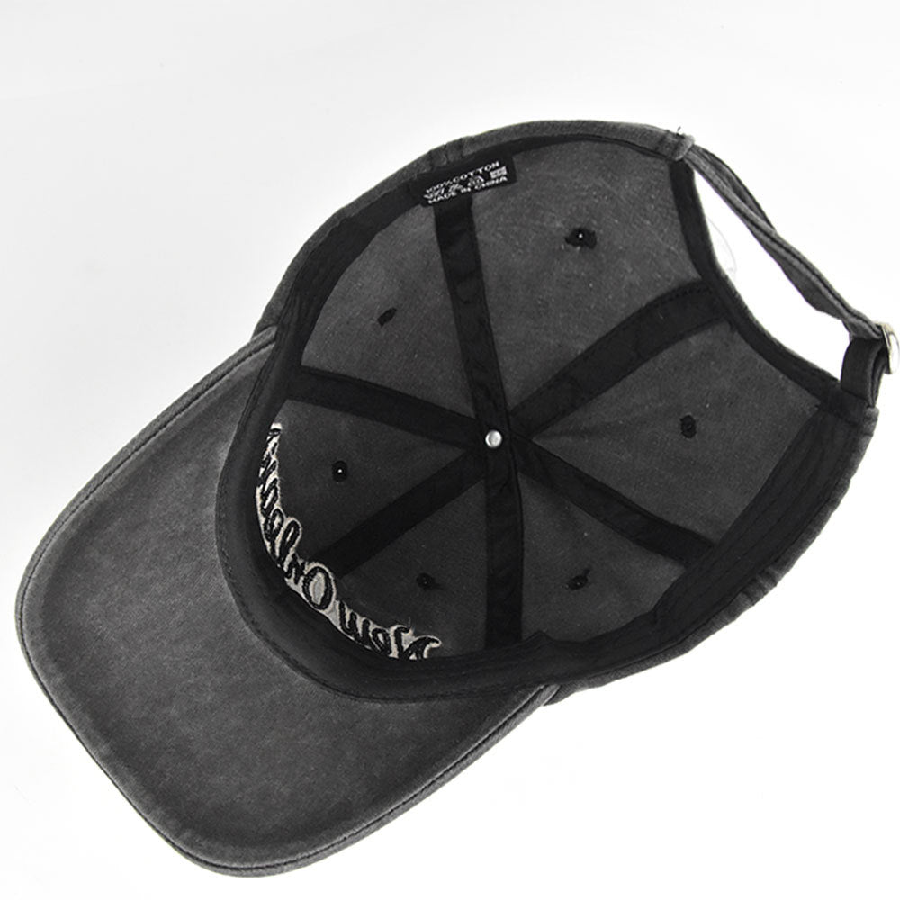 Washed Cotton Script Embroidery Baseball Cap - Black - 5