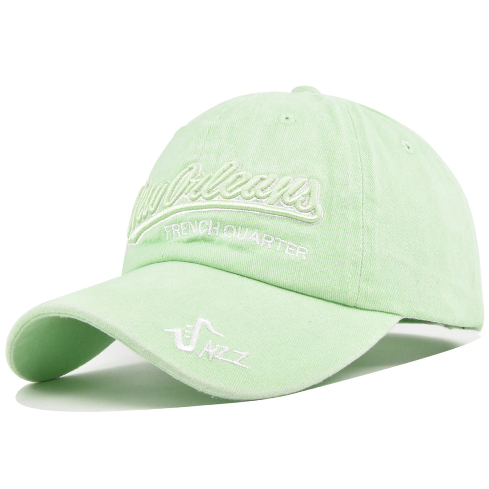 Washed Cotton Script Embroidery Baseball Cap - Green