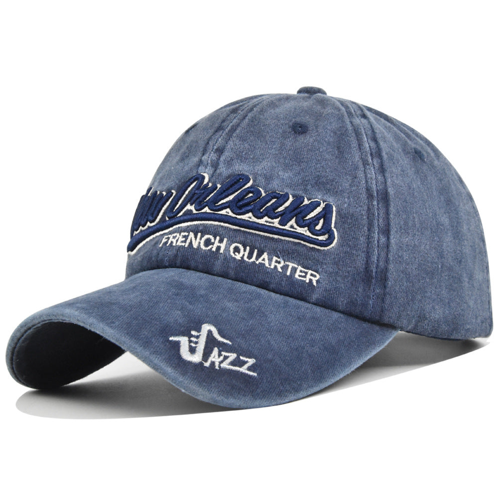 Washed Cotton Script Embroidery Baseball Cap - Navyblue