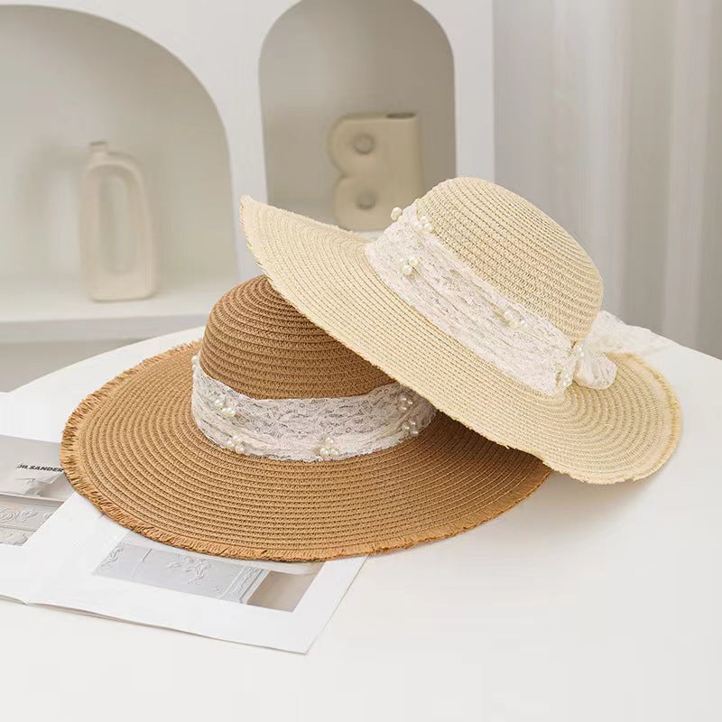 Lace Ribbon Wide Brim Straw Hat - view 2