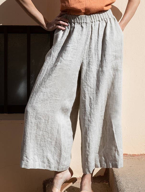 Elastic Waist Linen Wide Leg Pants