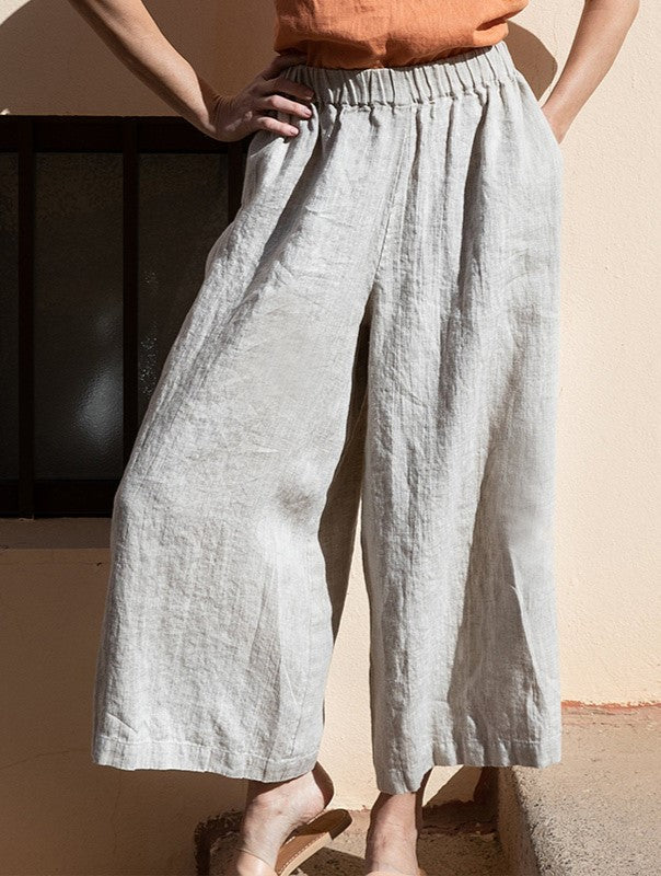 Elastic Waist Linen Wide Leg Pants - view 1