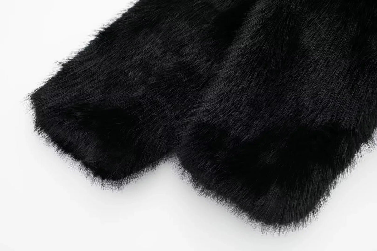 Shaggy Faux Fur Oversized Collar Coat - black - 3