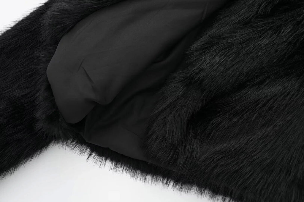 Shaggy Faux Fur Oversized Collar Coat - black - 4