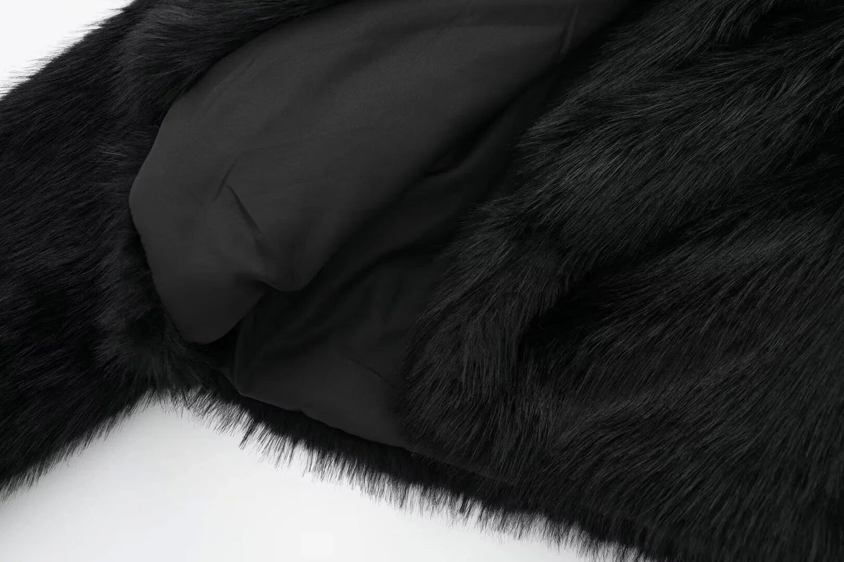 Shaggy Faux Fur Oversized Collar Coat - black - 4