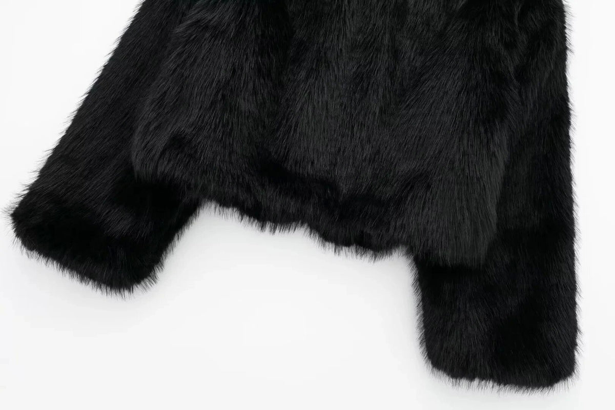 Shaggy Faux Fur Oversized Collar Coat - black - 5