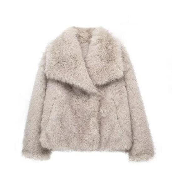 Shaggy Faux Fur Oversized Collar Coat - white - 1