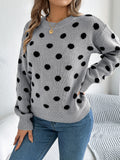 Contrast Polka Dot Crewneck Knit Sweater - Grey