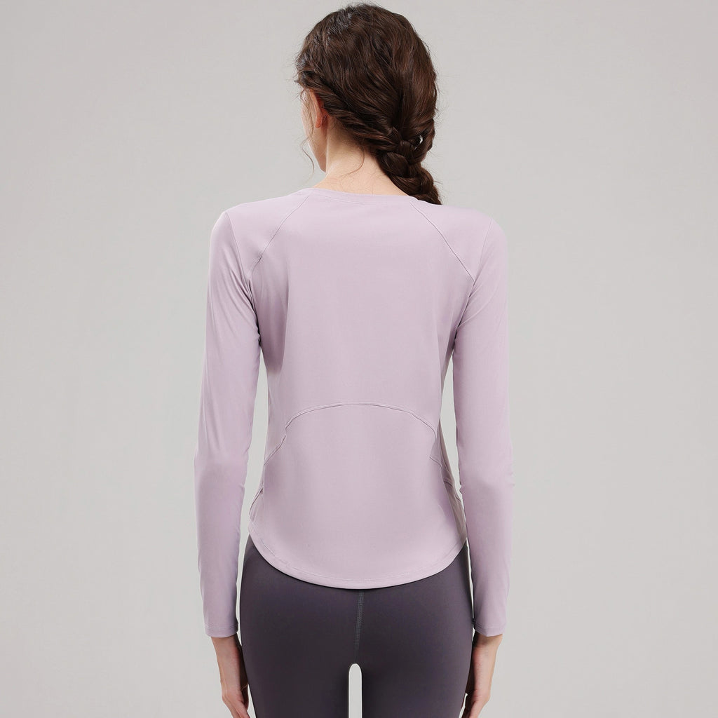 Quick-Dry Slim Fit Curved Hem Long Sleeve Yoga Top