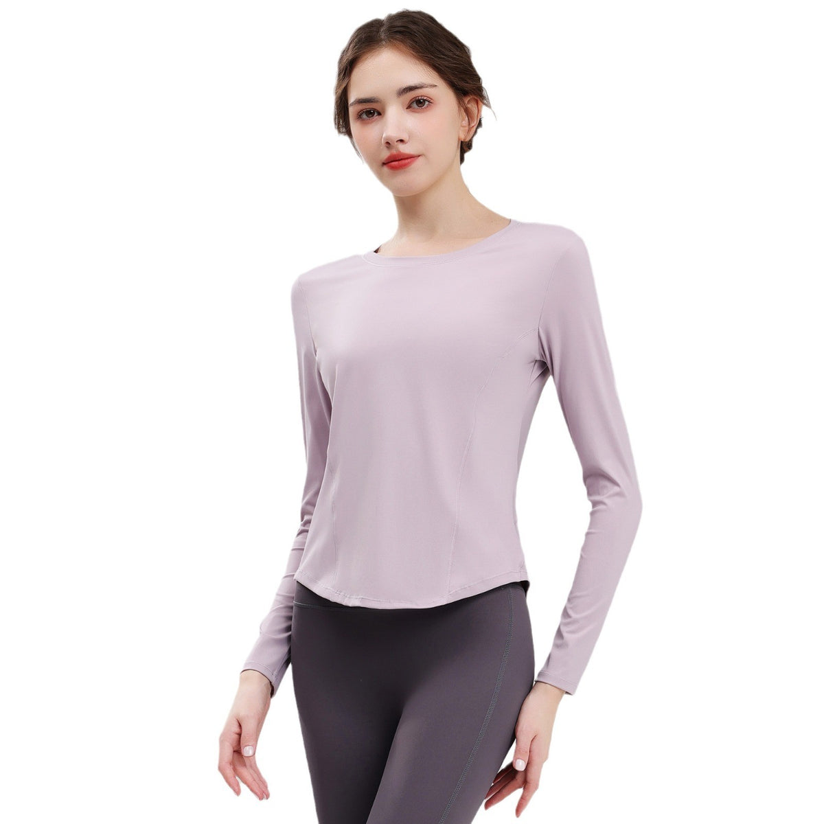 Quick-Dry Slim Fit Curved Hem Long Sleeve Yoga Top