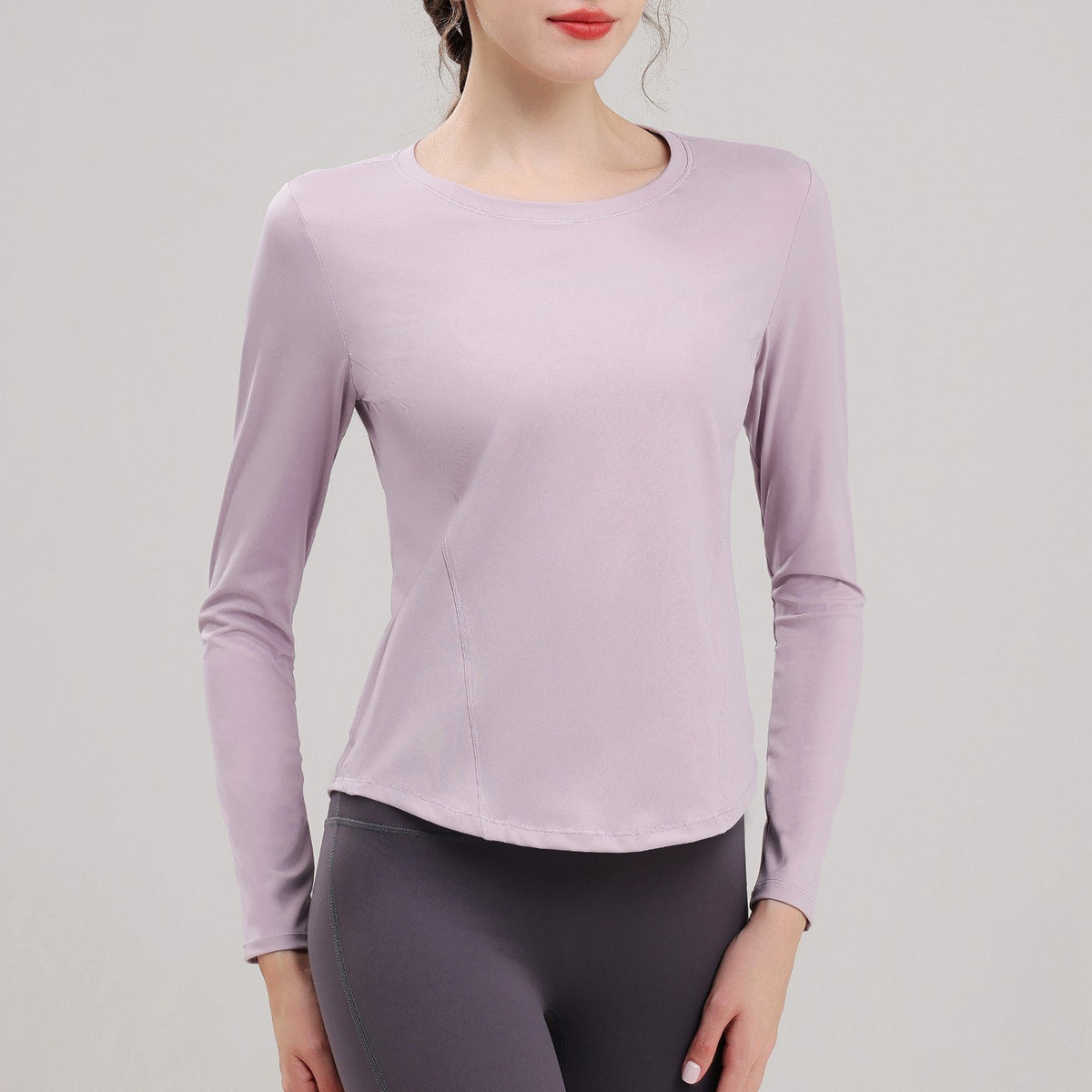 Quick-Dry Slim Fit Curved Hem Long Sleeve Yoga Top