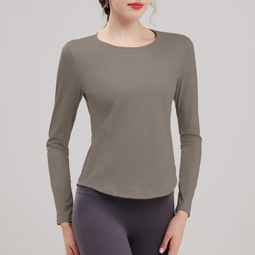 Quick-Dry Slim Fit Curved Hem Long Sleeve Yoga Top