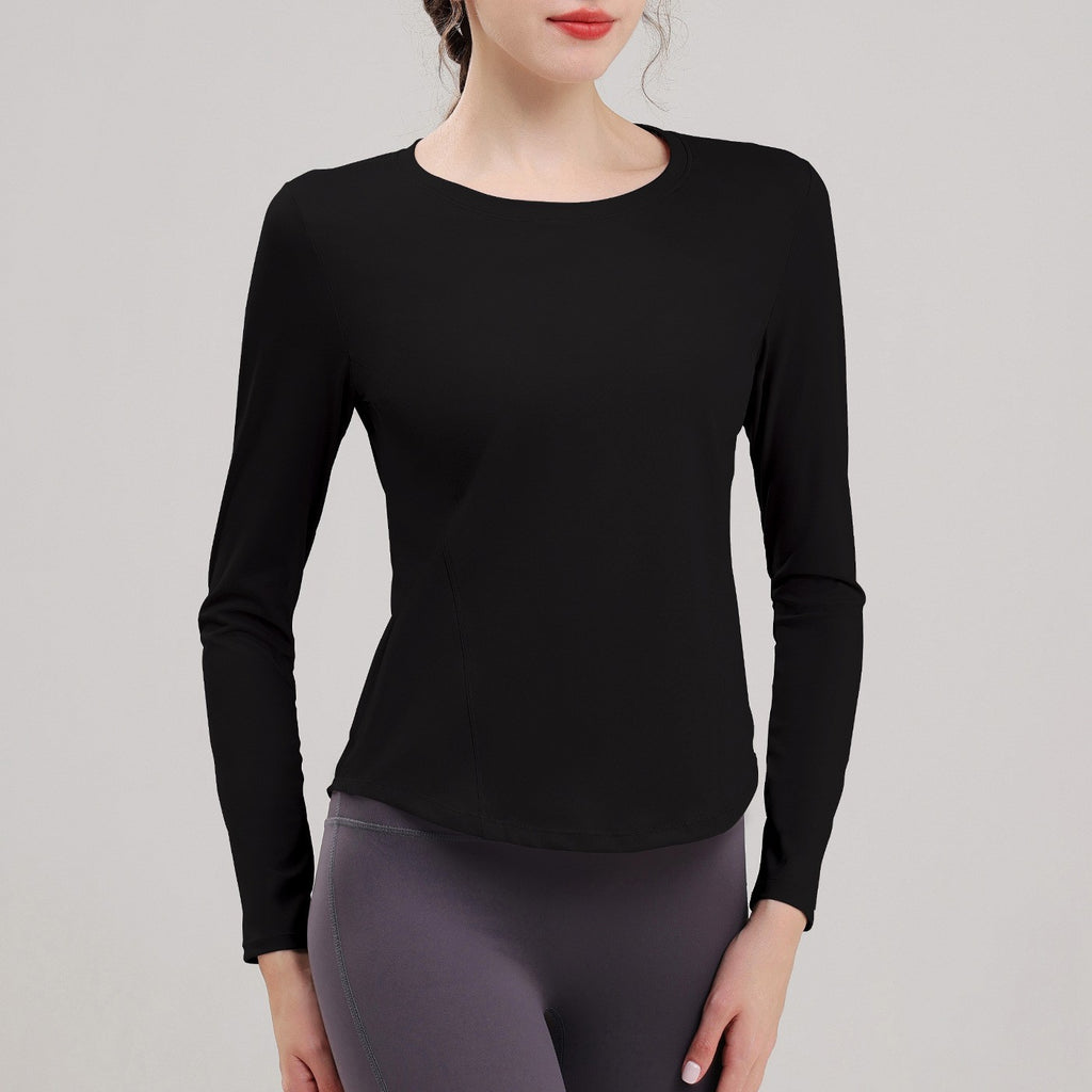 Quick-Dry Slim Fit Curved Hem Long Sleeve Yoga Top