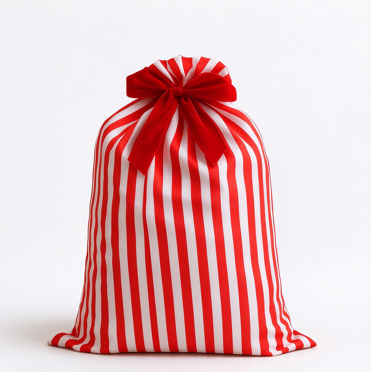Candy Stripe Drawstring Gift Bag With Ribbon Bow - Red - 1