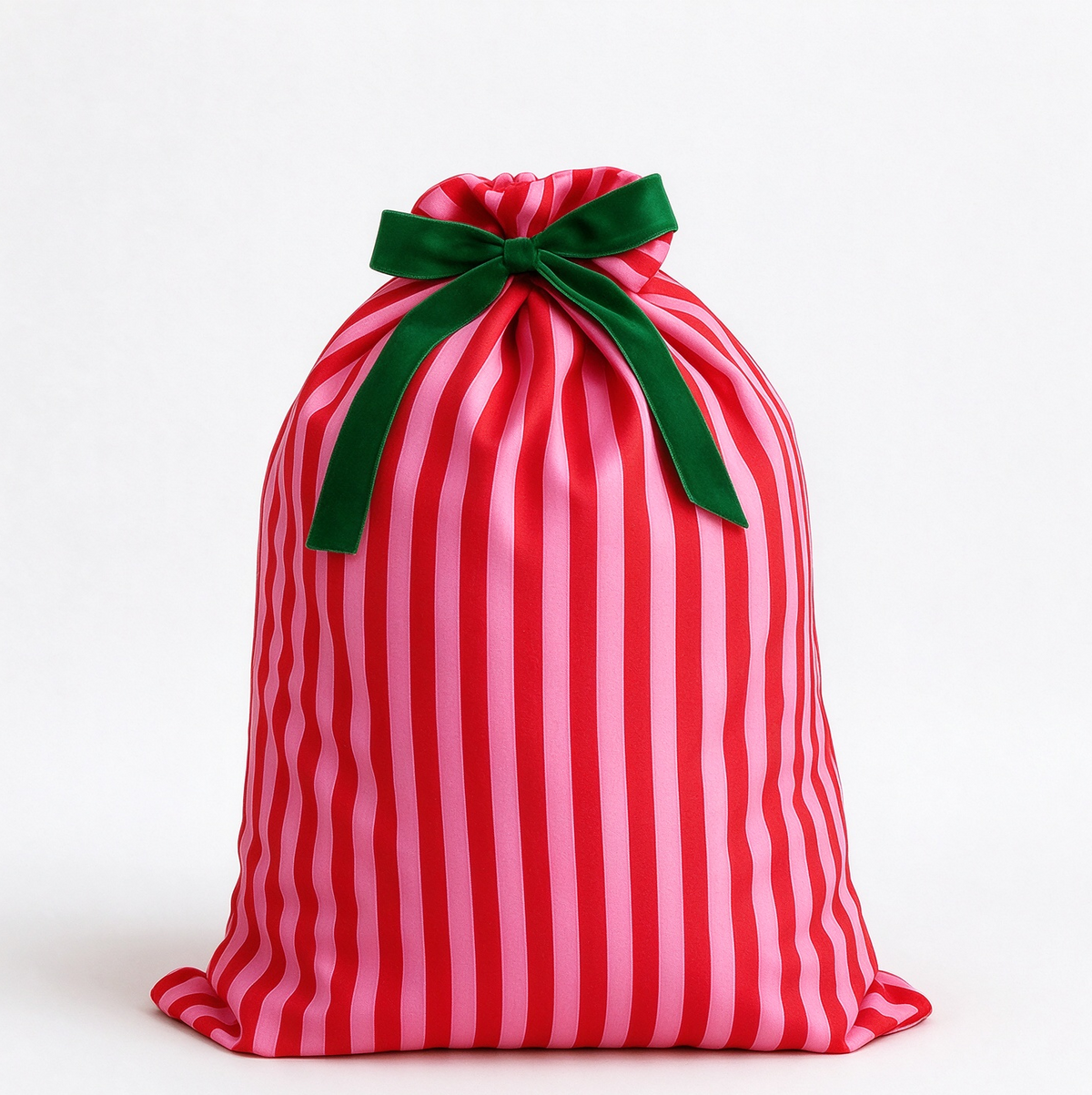 Candy Stripe Drawstring Gift Bag With Ribbon Bow - Rose_Red