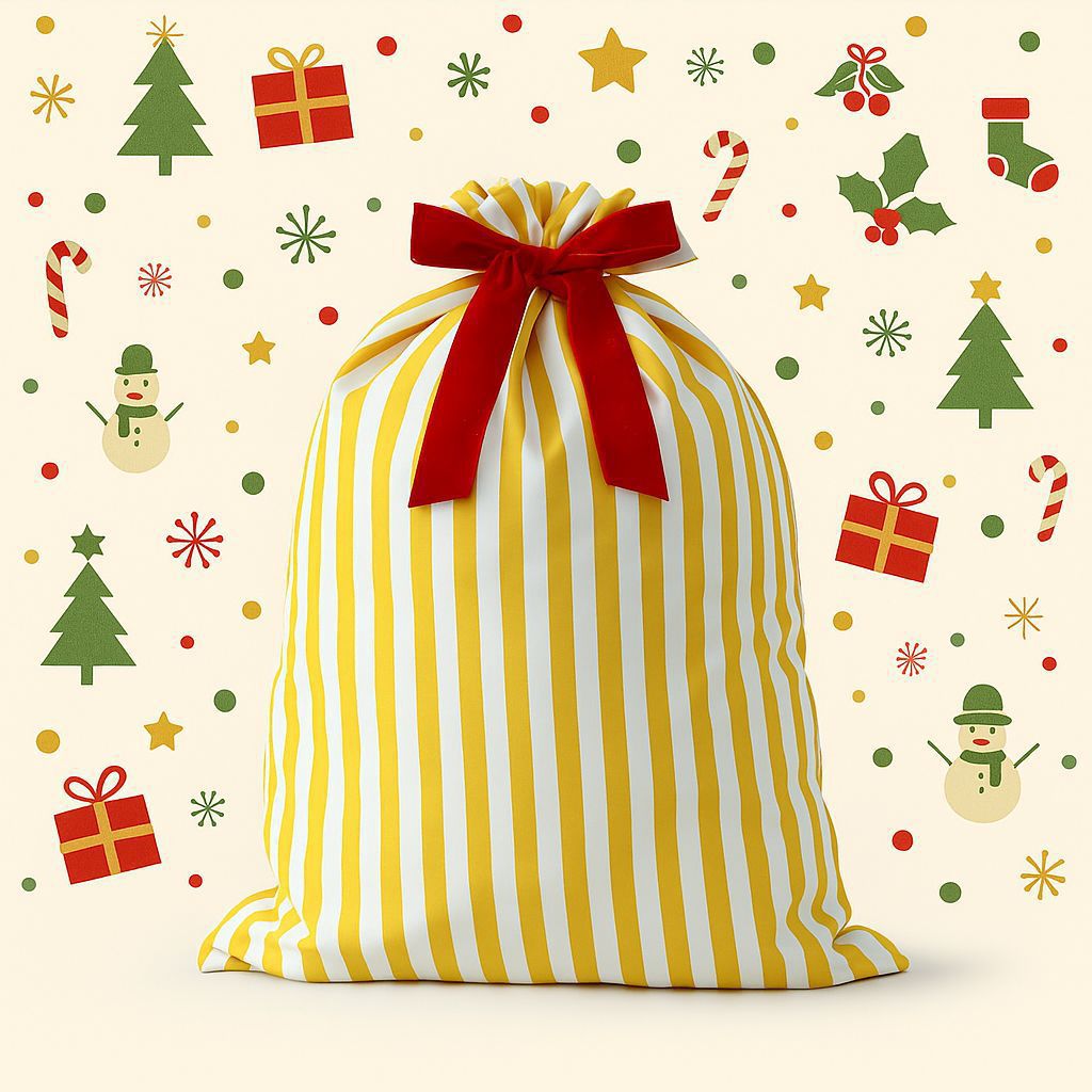 Candy Stripe Drawstring Gift Bag With Ribbon Bow - Yellow - 1