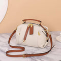 Pleated Pebbled Leather Mini Boston Bag - White
