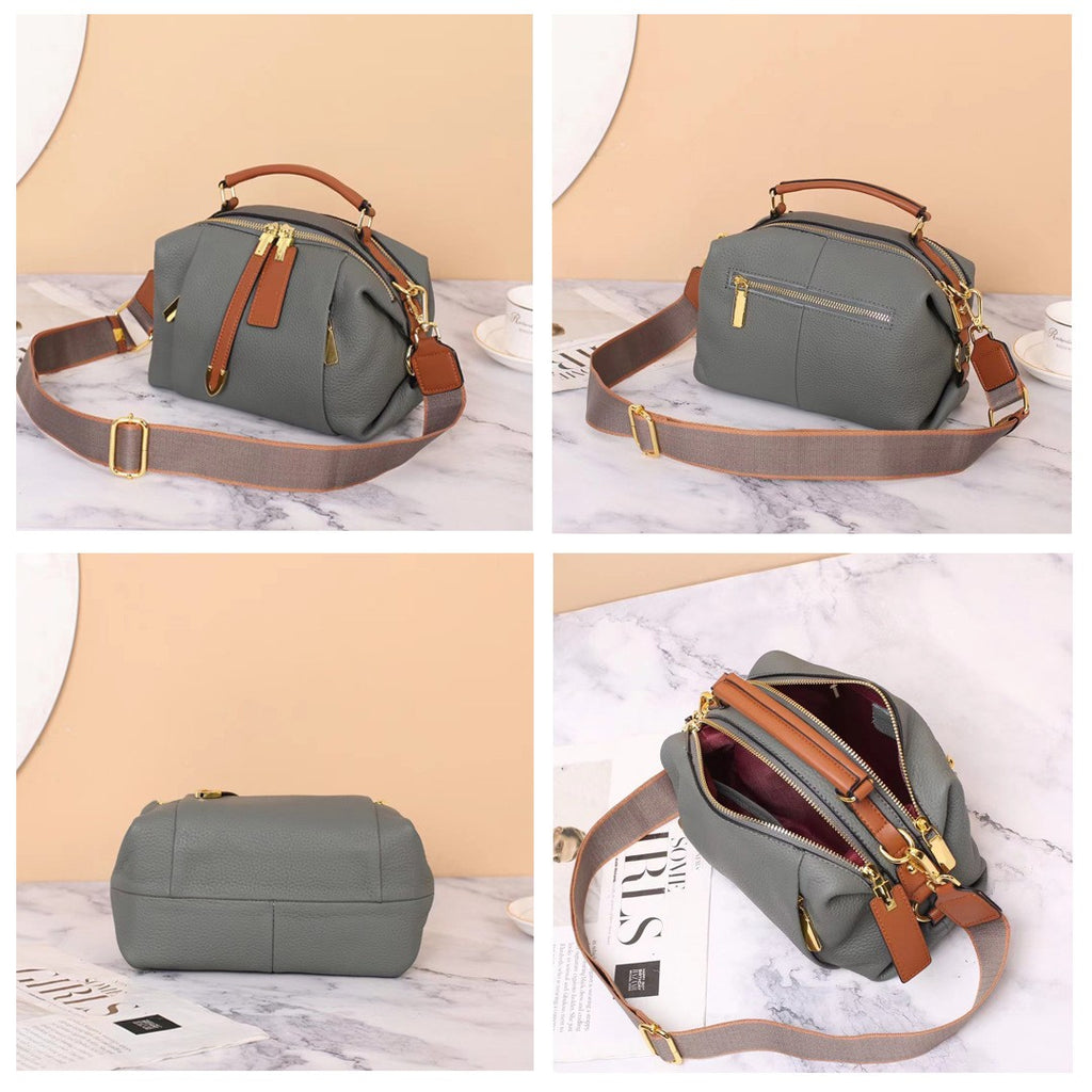 Pleated Pebbled Leather Mini Boston Bag